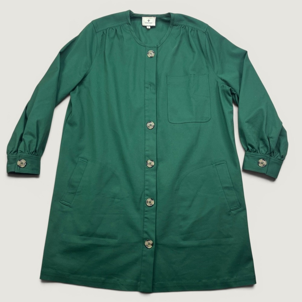Tuckernuck Womens XL Shirt Dress Green Button Front Long Sleeve Read*